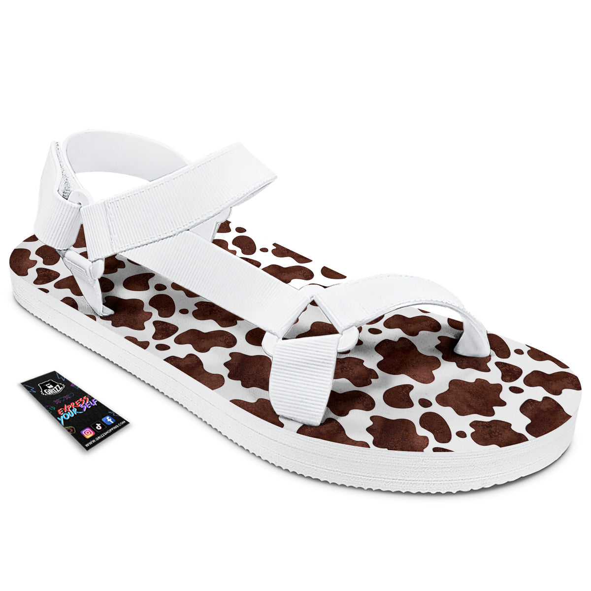Cow White And Brown Print White Open Toe Sandals-grizzshop