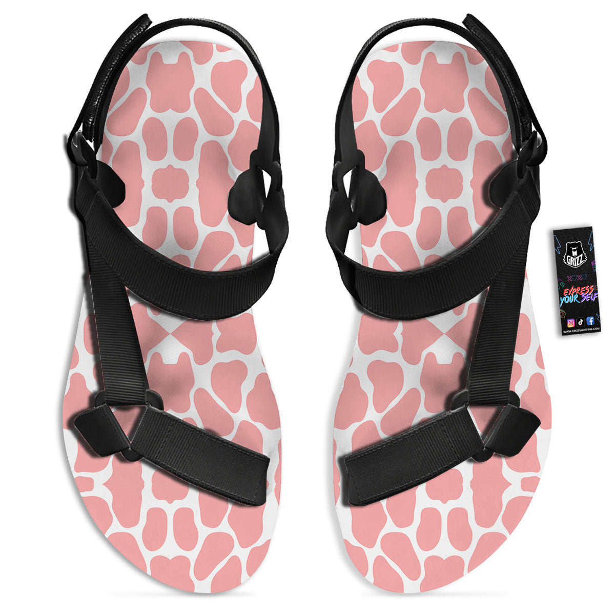 Cow White And Pink Print Black Open Toe Sandals-grizzshop