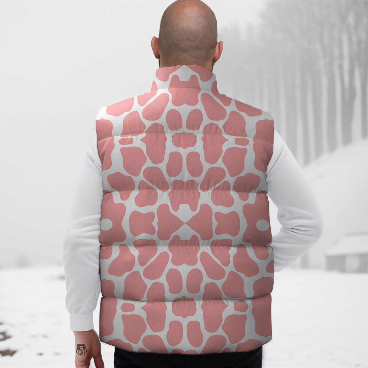 Cow White And Pink Print Down Vest