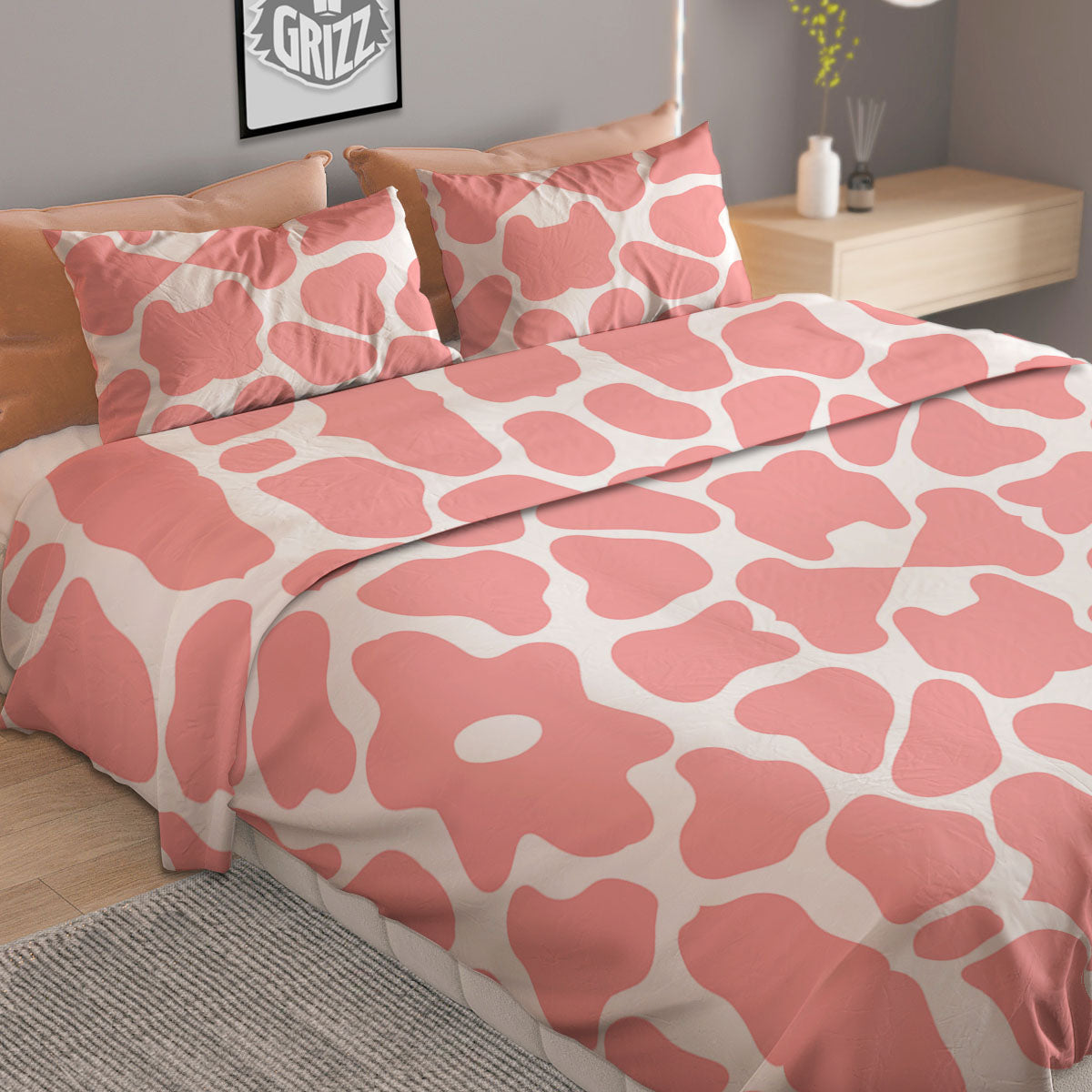 Cow White And Pink Print Duvet Cover Bedding Set