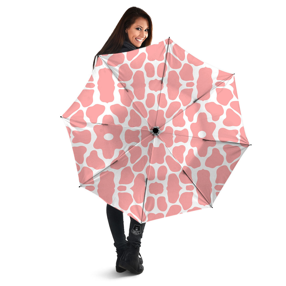 Cow White And Pink Print Umbrella-grizzshop