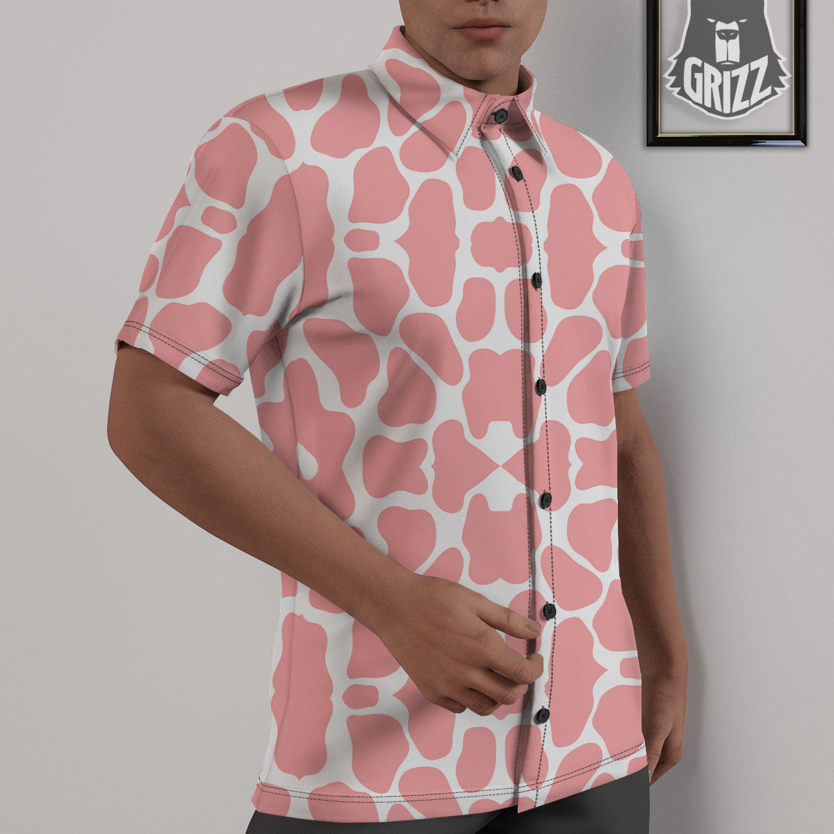 Cow White And Pink Print Untucked Shirts-grizzshop