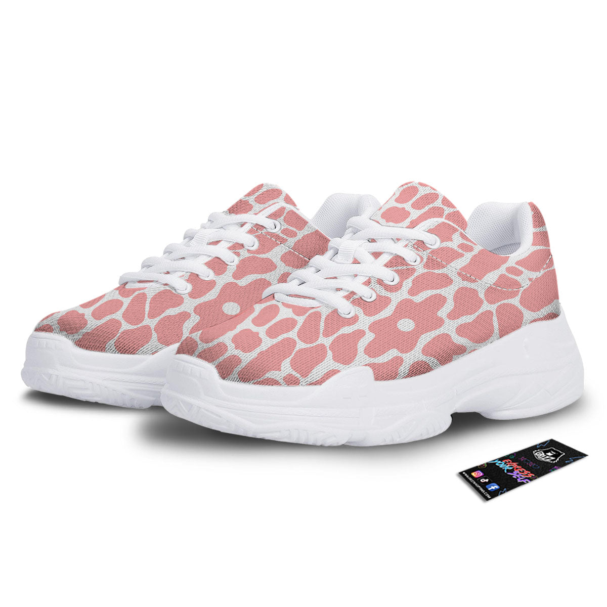 Cow White And Pink Print White Chunky Shoes-grizzshop