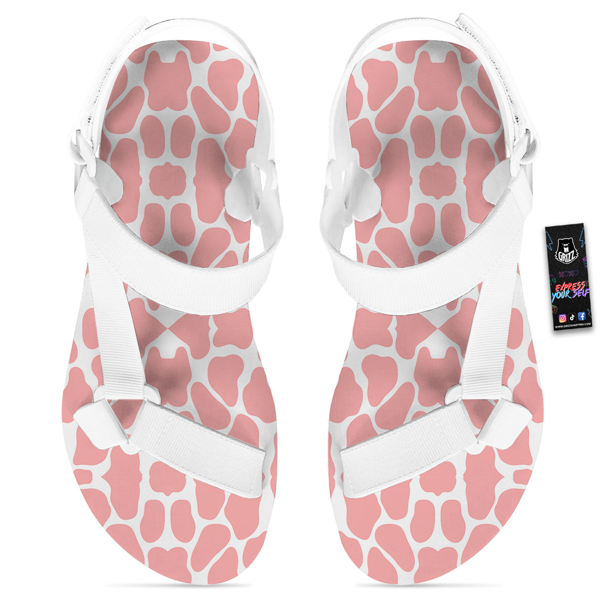 Cow White And Pink Print White Open Toe Sandals-grizzshop