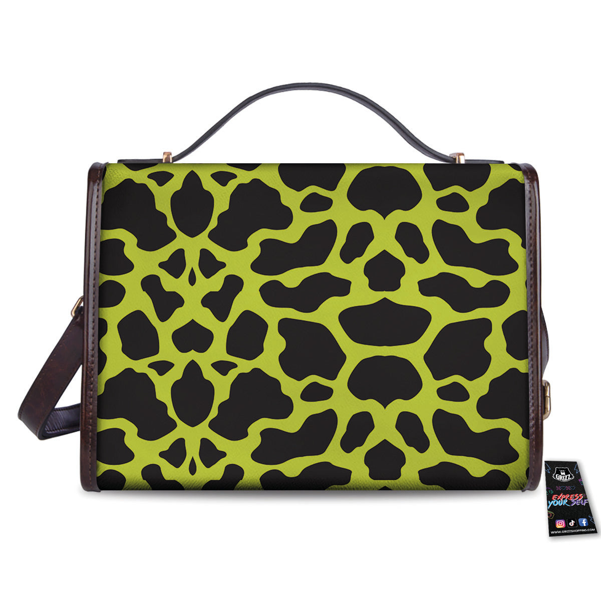 Cow Black And Lime Green Print Pattern Women's Satchel Bag