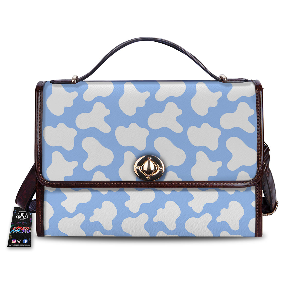 Cow Blue And White Print Pattern Women's Satchel Bag