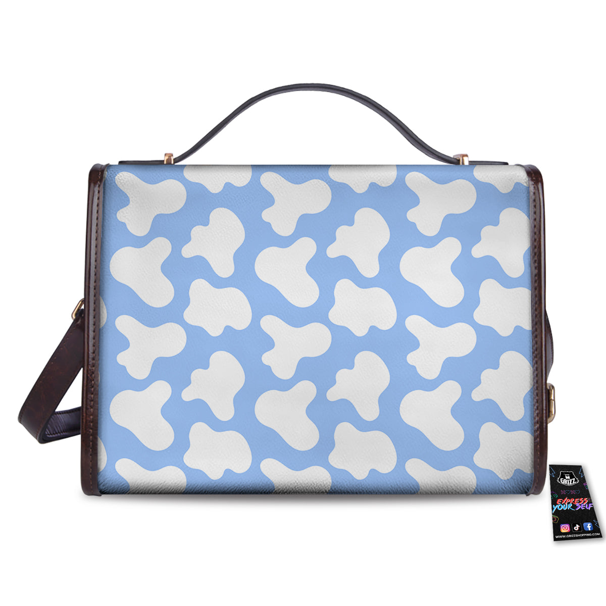 Cow Blue And White Print Pattern Women's Satchel Bag