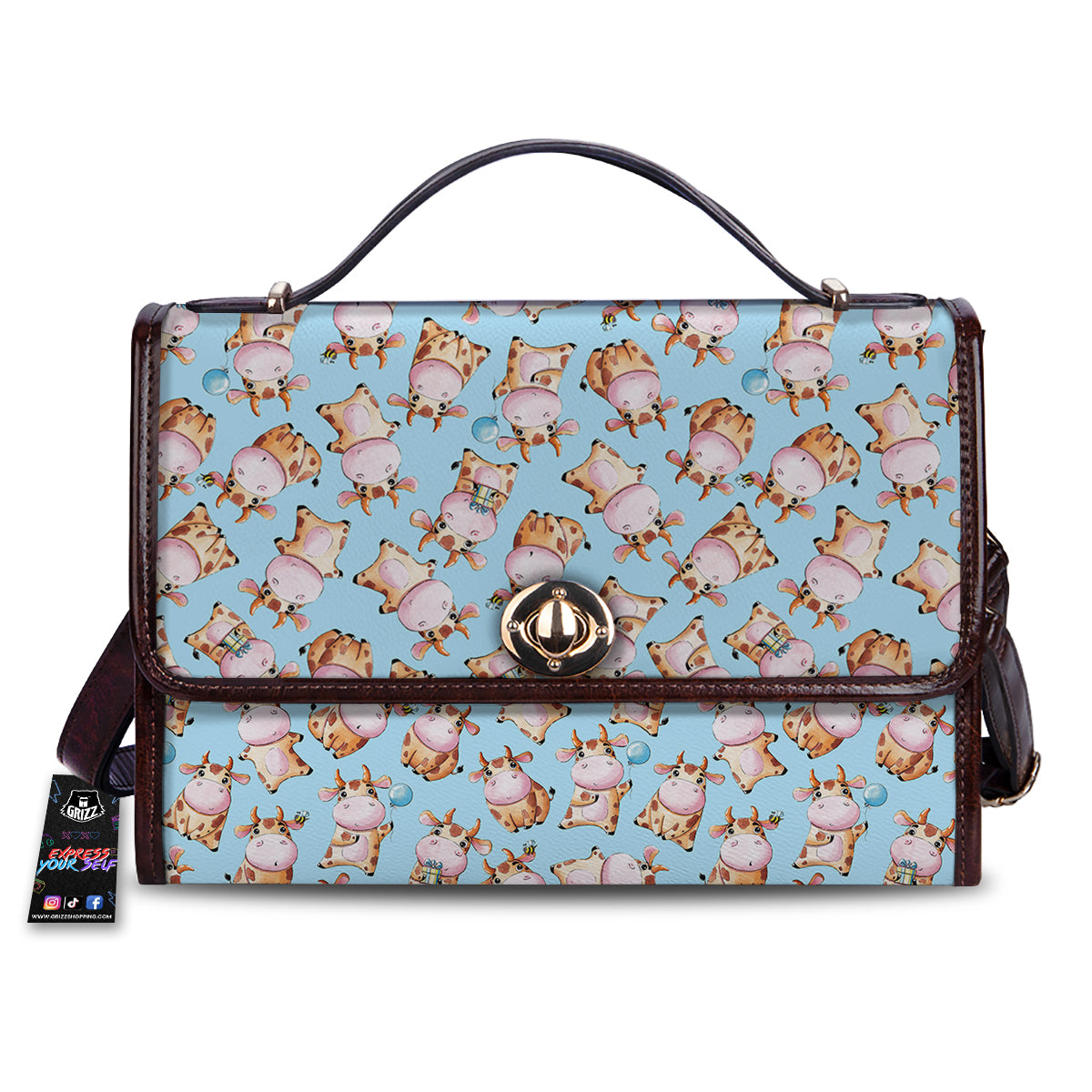Cow Cartoon Watercolor Print Pattern Women's Satchel Bag