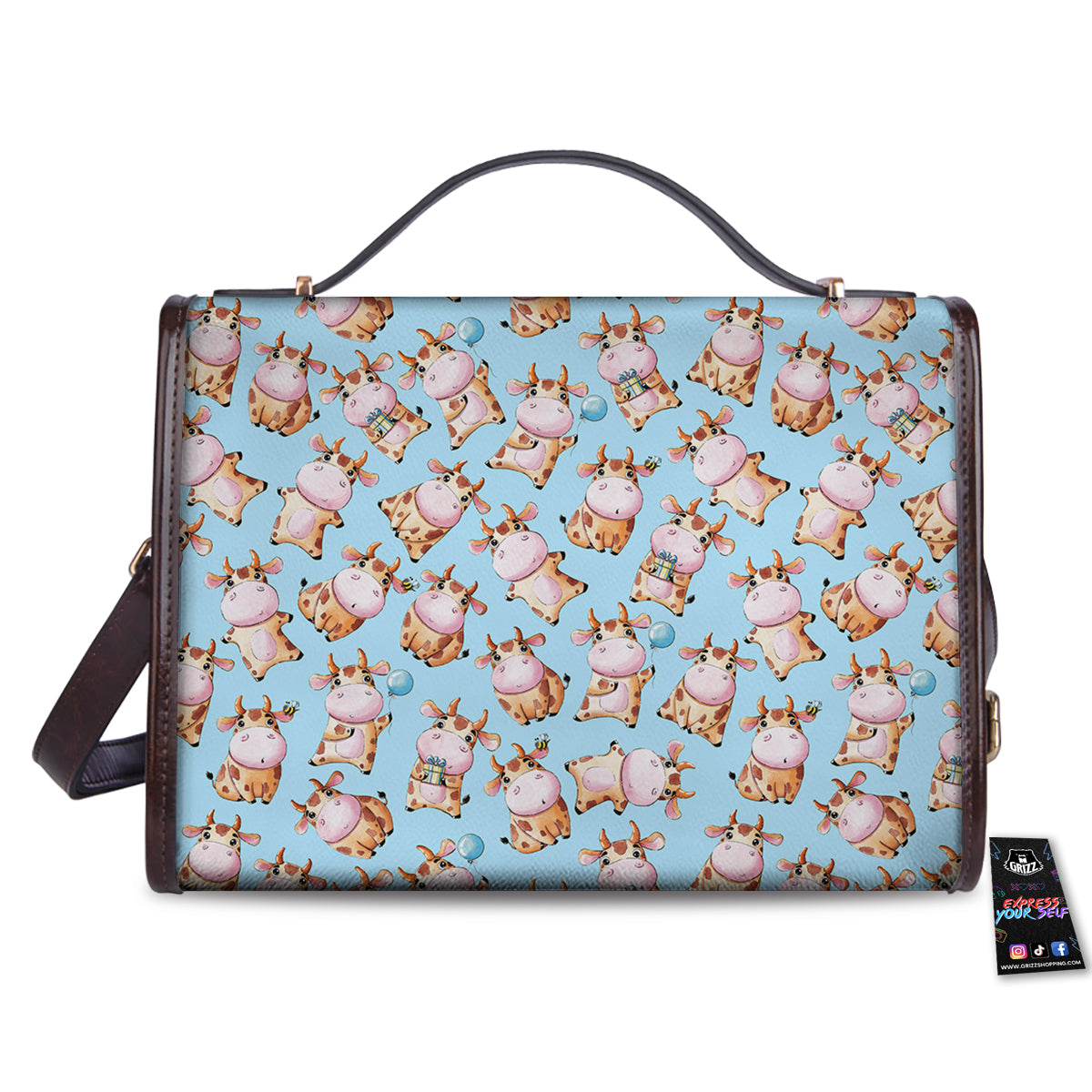 Cow Cartoon Watercolor Print Pattern Women's Satchel Bag
