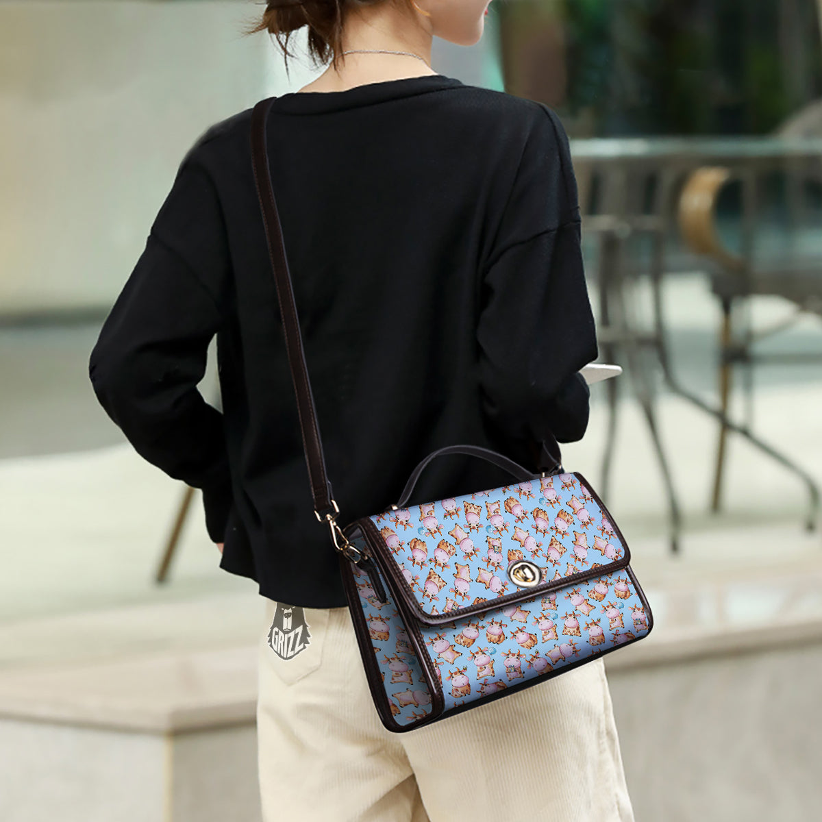 Cow Cartoon Watercolor Print Pattern Women's Satchel Bag