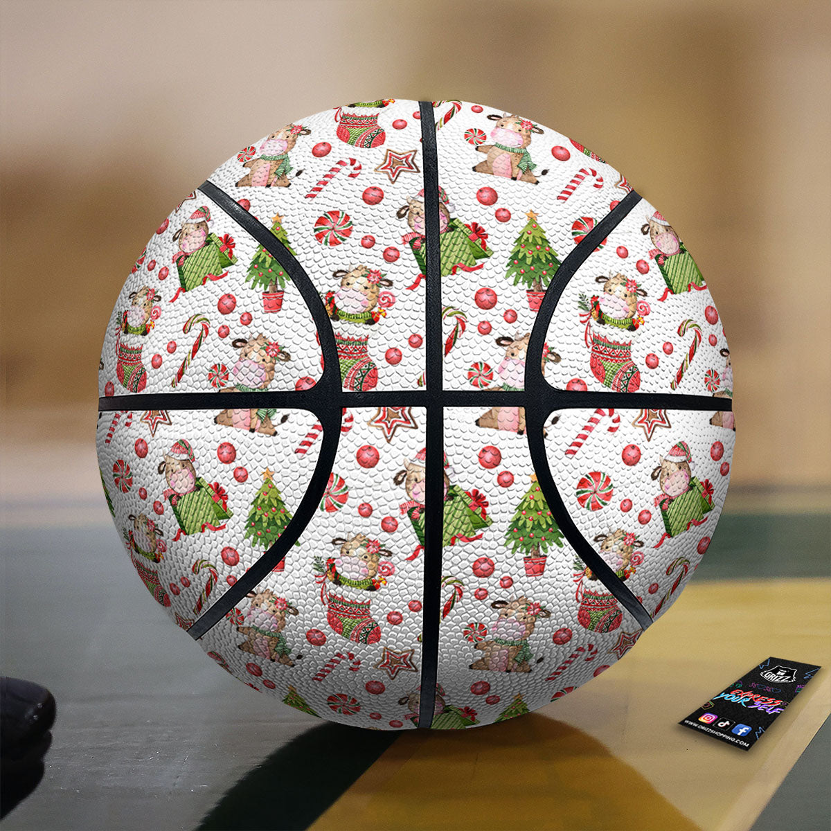 Cow Christmas Print Pattern Basketball