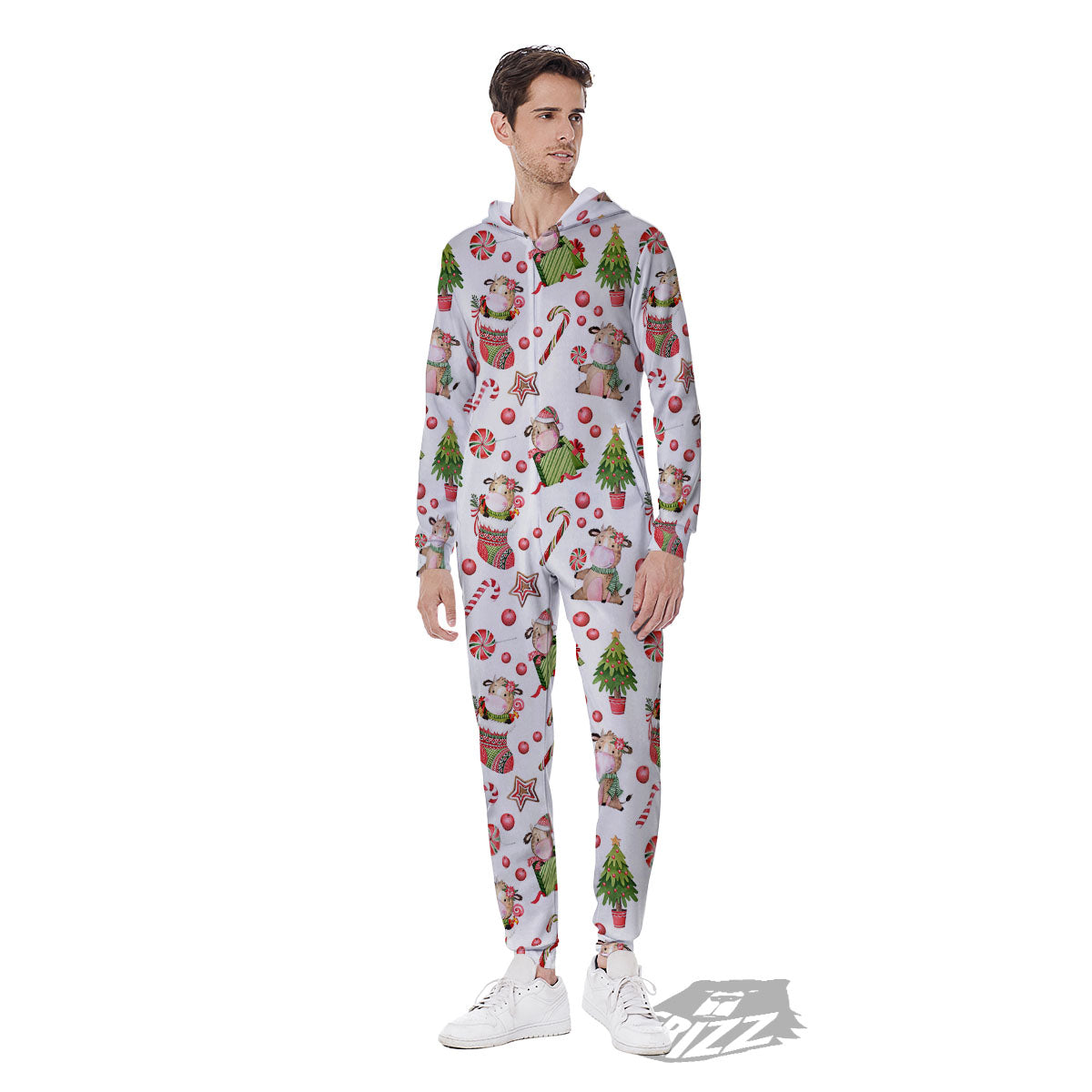 Cow Christmas Print Pattern Men's Jumpsuit-grizzshop