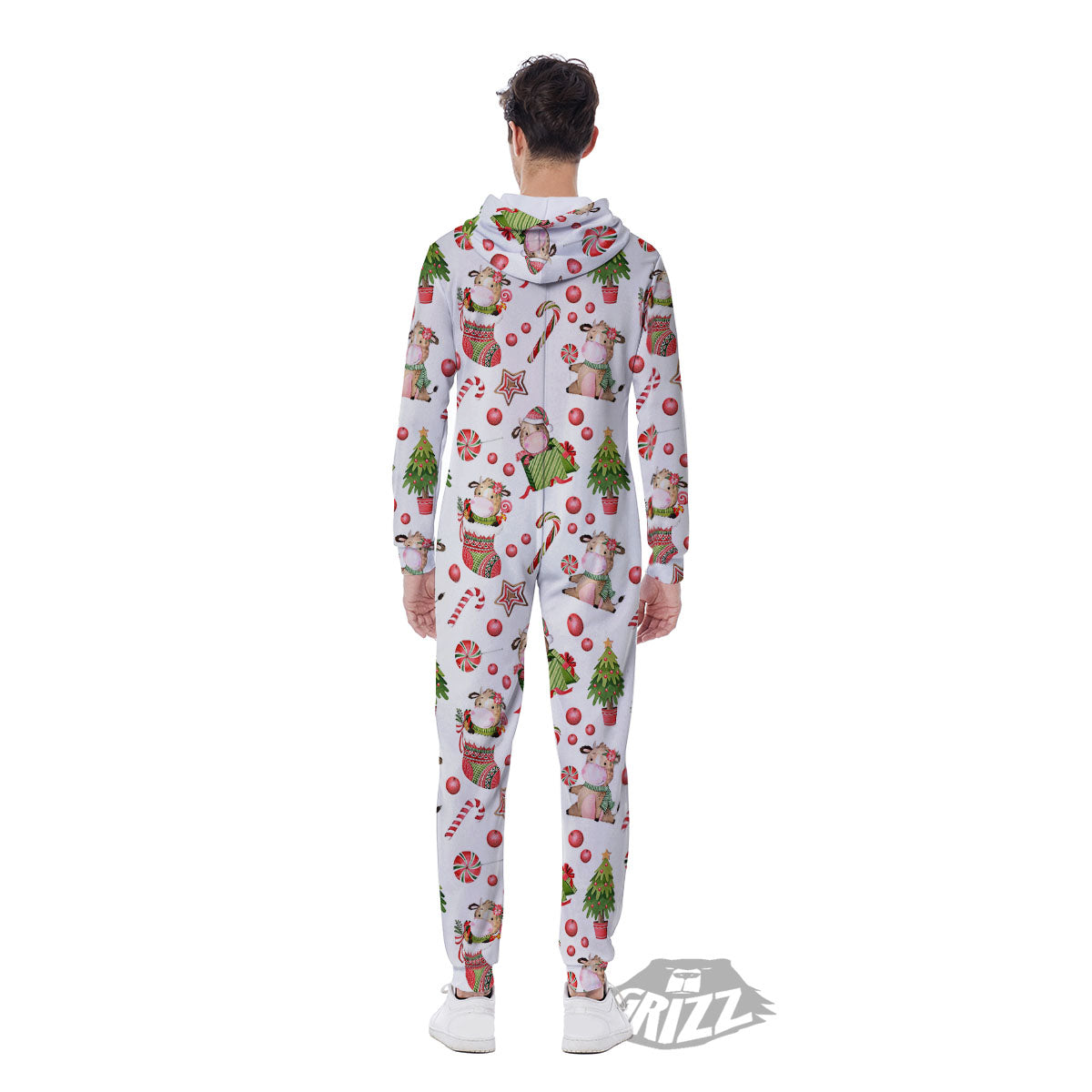 Cow Christmas Print Pattern Men's Jumpsuit-grizzshop