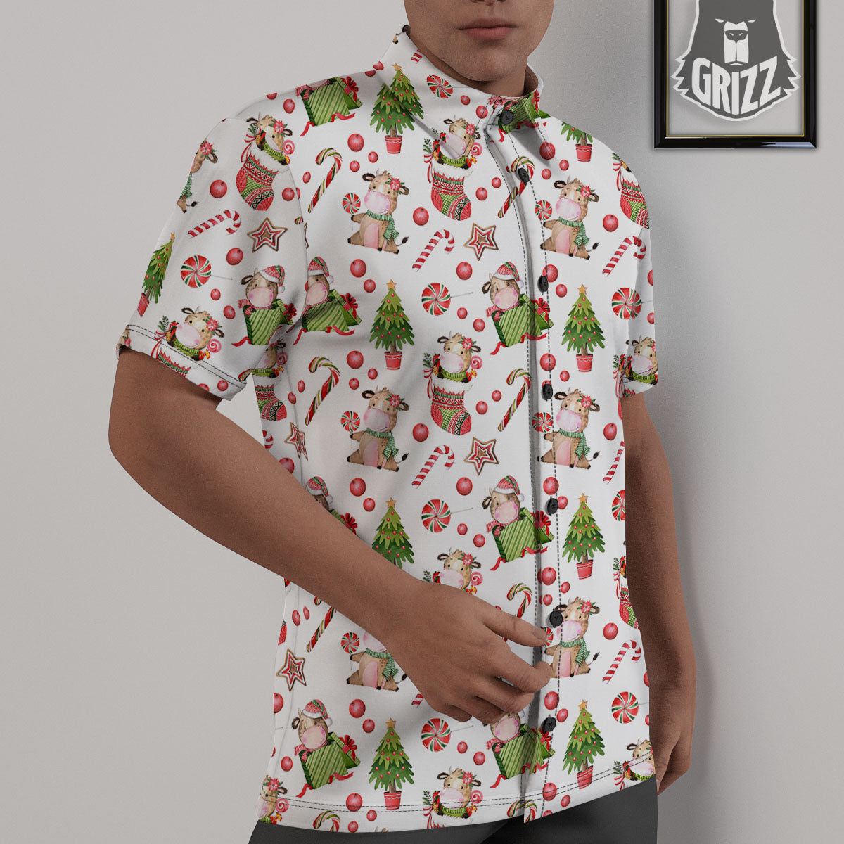 Cow Christmas Print Pattern Untucked Shirts-grizzshop