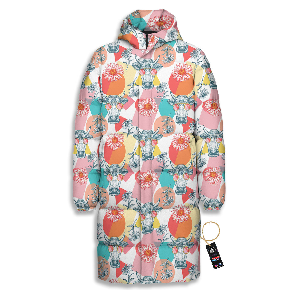 Cow Colorful Print Pattern Long Down Jacket
