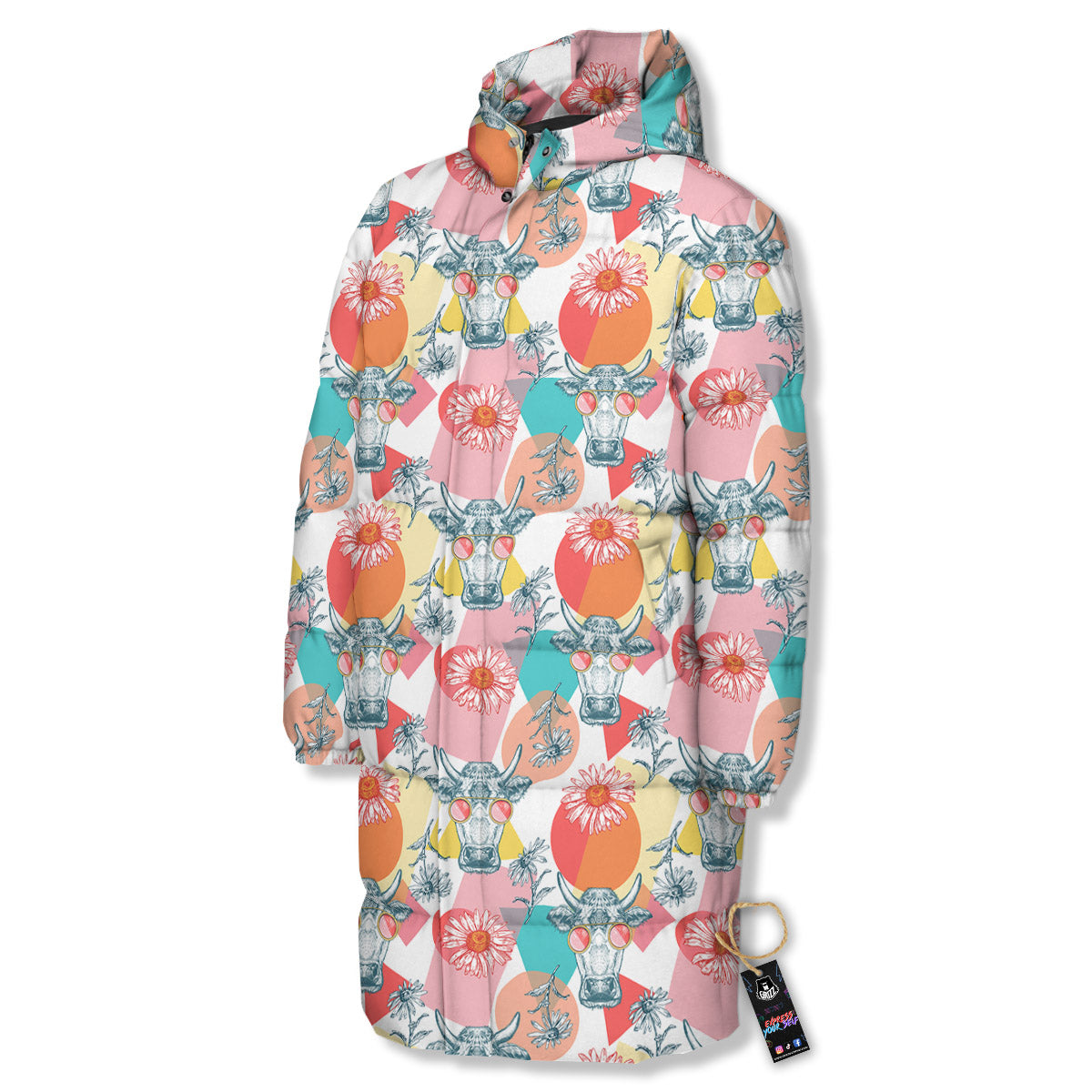 Cow Colorful Print Pattern Long Down Jacket
