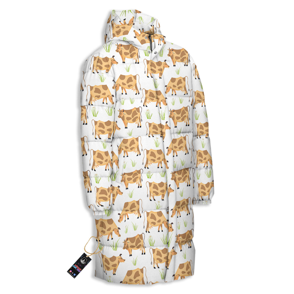 Cow Farm Cartoon Dairy Print Pattern Long Down Jacket