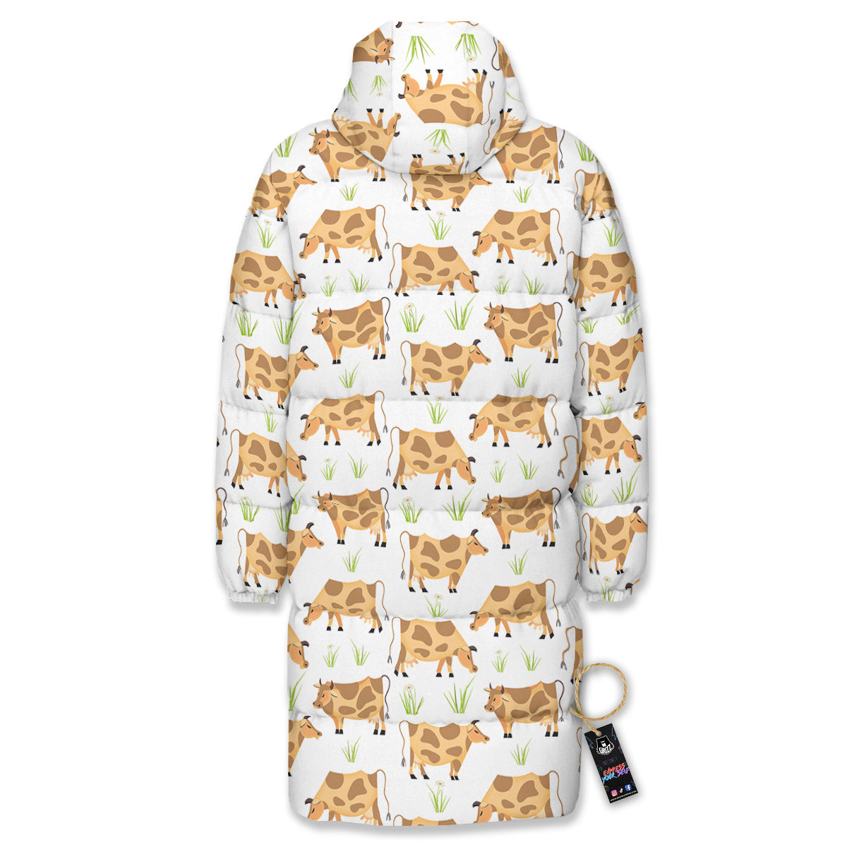 Cow Farm Cartoon Dairy Print Pattern Long Down Jacket