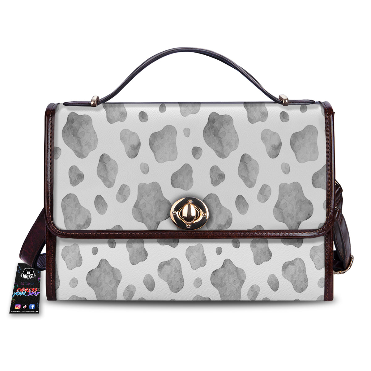 Cow Grey And White Print Pattern Women's Satchel Bag