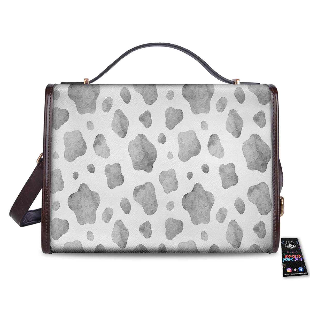 Cow Grey And White Print Pattern Women's Satchel Bag