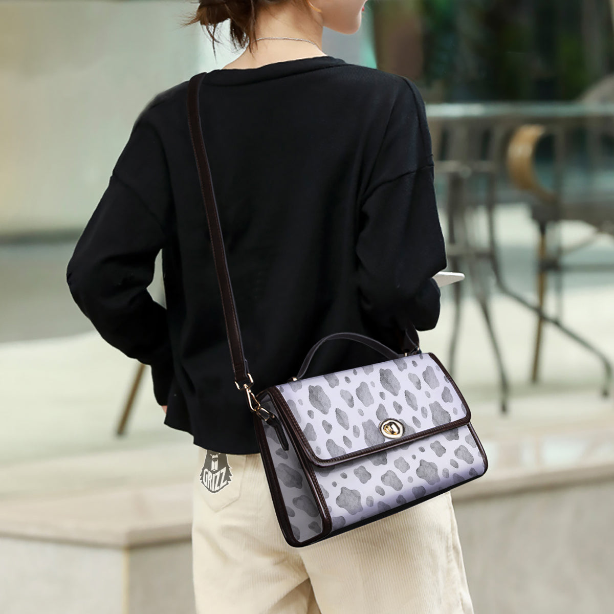 Cow Grey And White Print Pattern Women's Satchel Bag