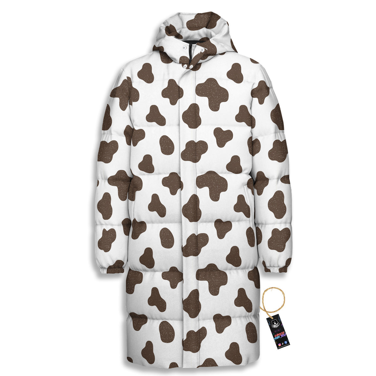 Cow Milk And Chocolate Print Long Down Jacket