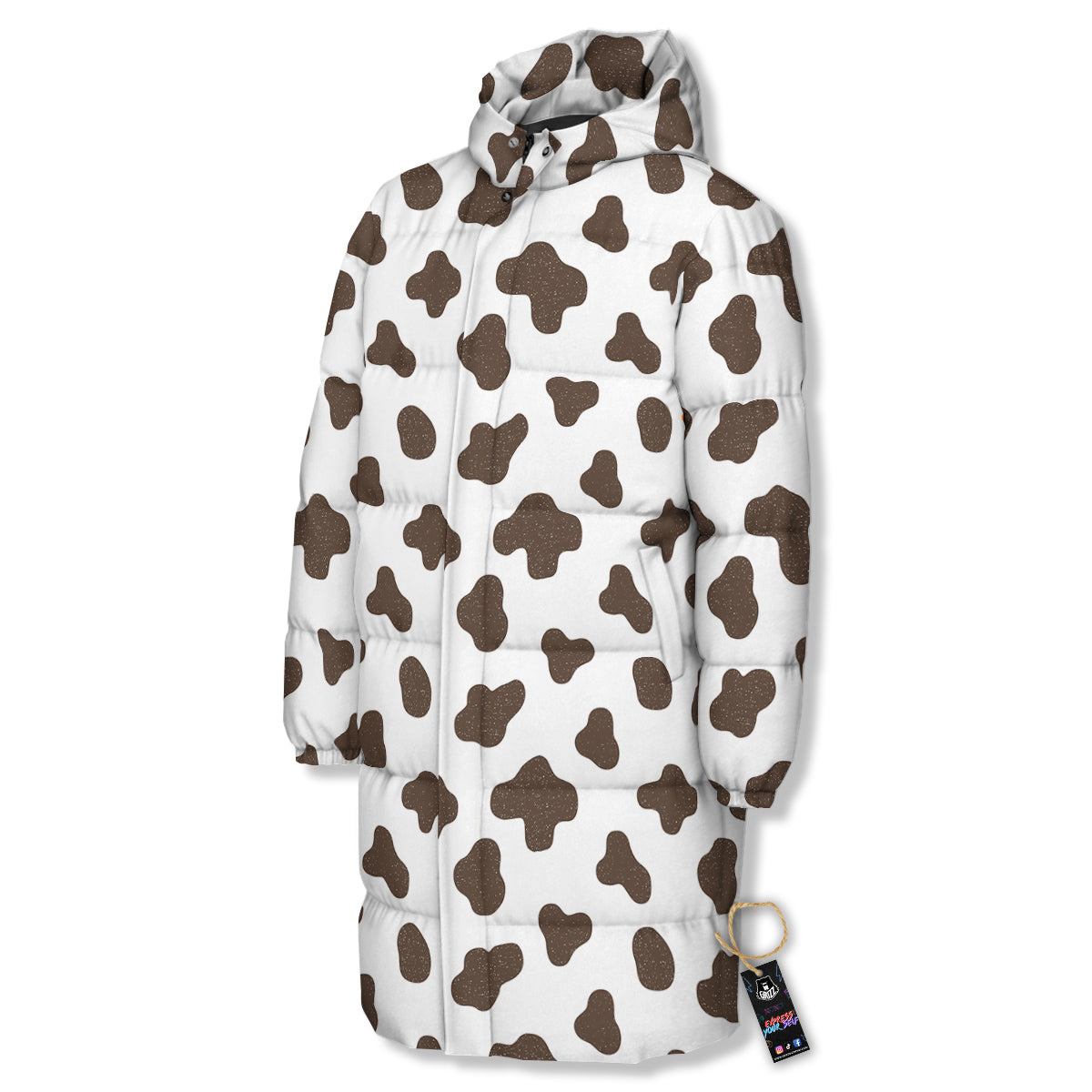 Cow Milk And Chocolate Print Long Down Jacket
