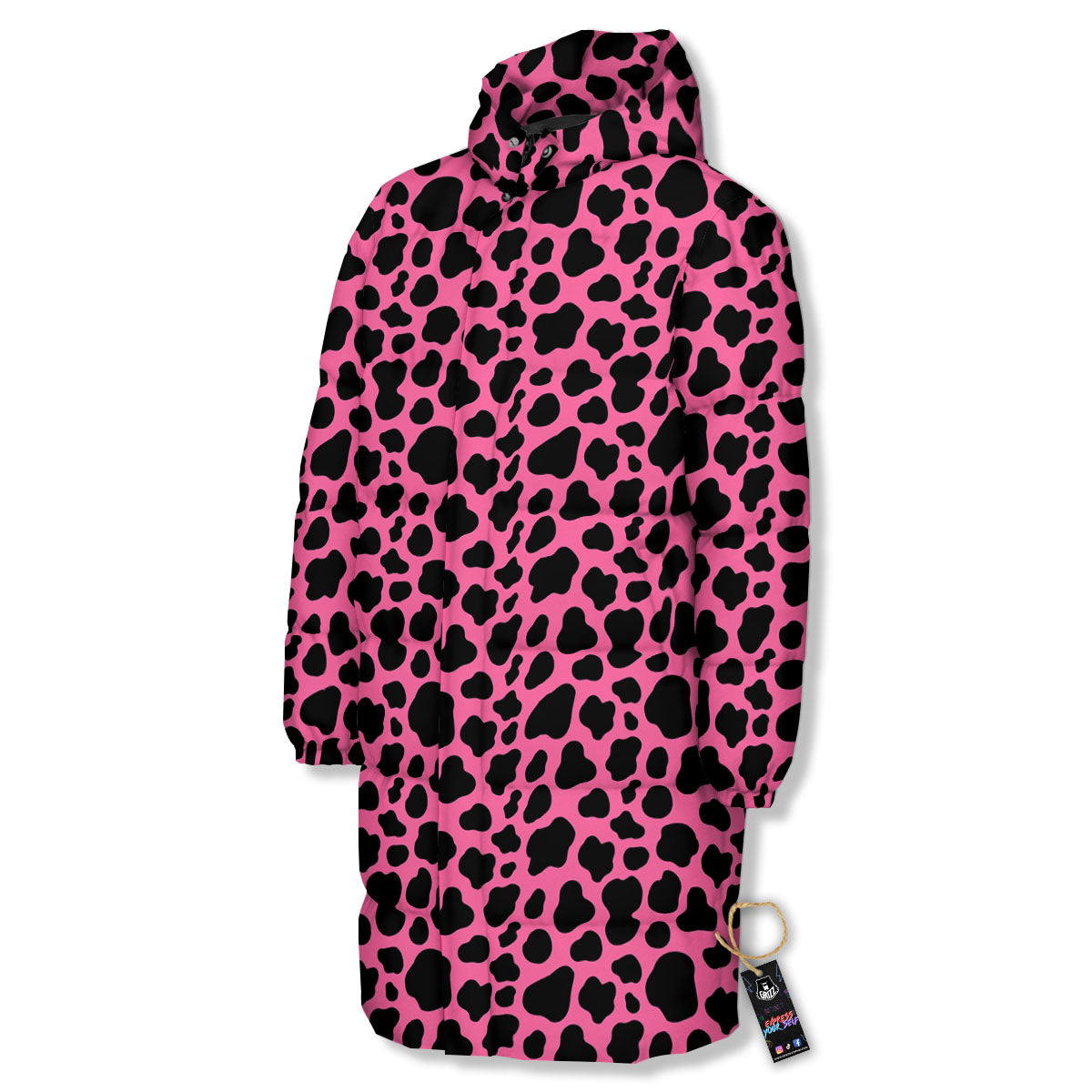 Cow Pink And Black Print Long Down Jacket