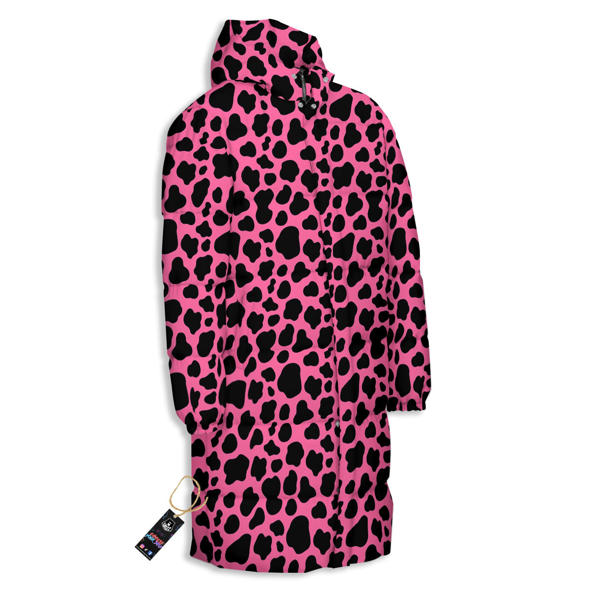 Cow Pink And Black Print Long Down Jacket