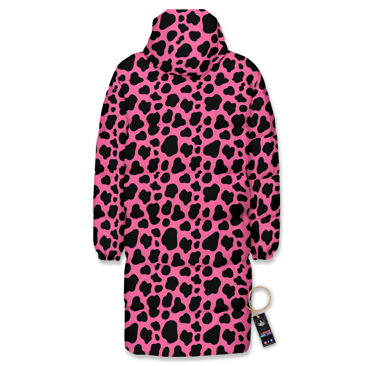 Cow Pink And Black Print Long Down Jacket