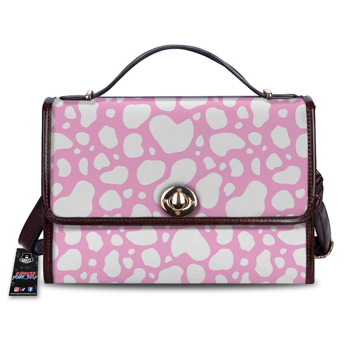 Cow Pink And White Print Pattern Women's Satchel Bag