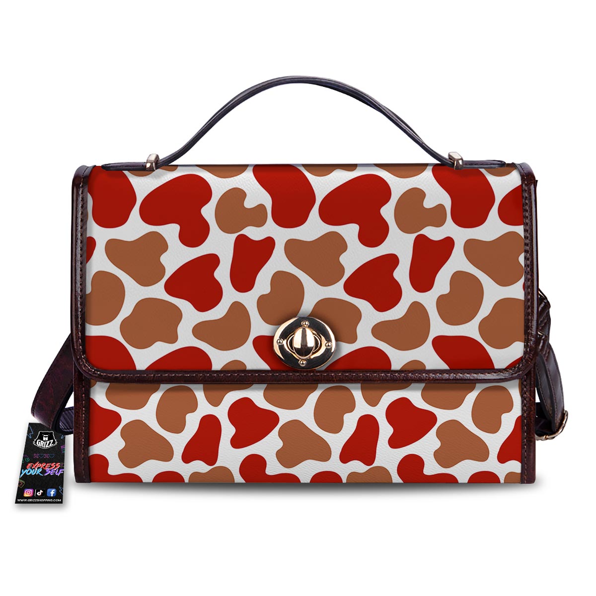Cow Red Brown Print Pattern Women's Satchel Bag