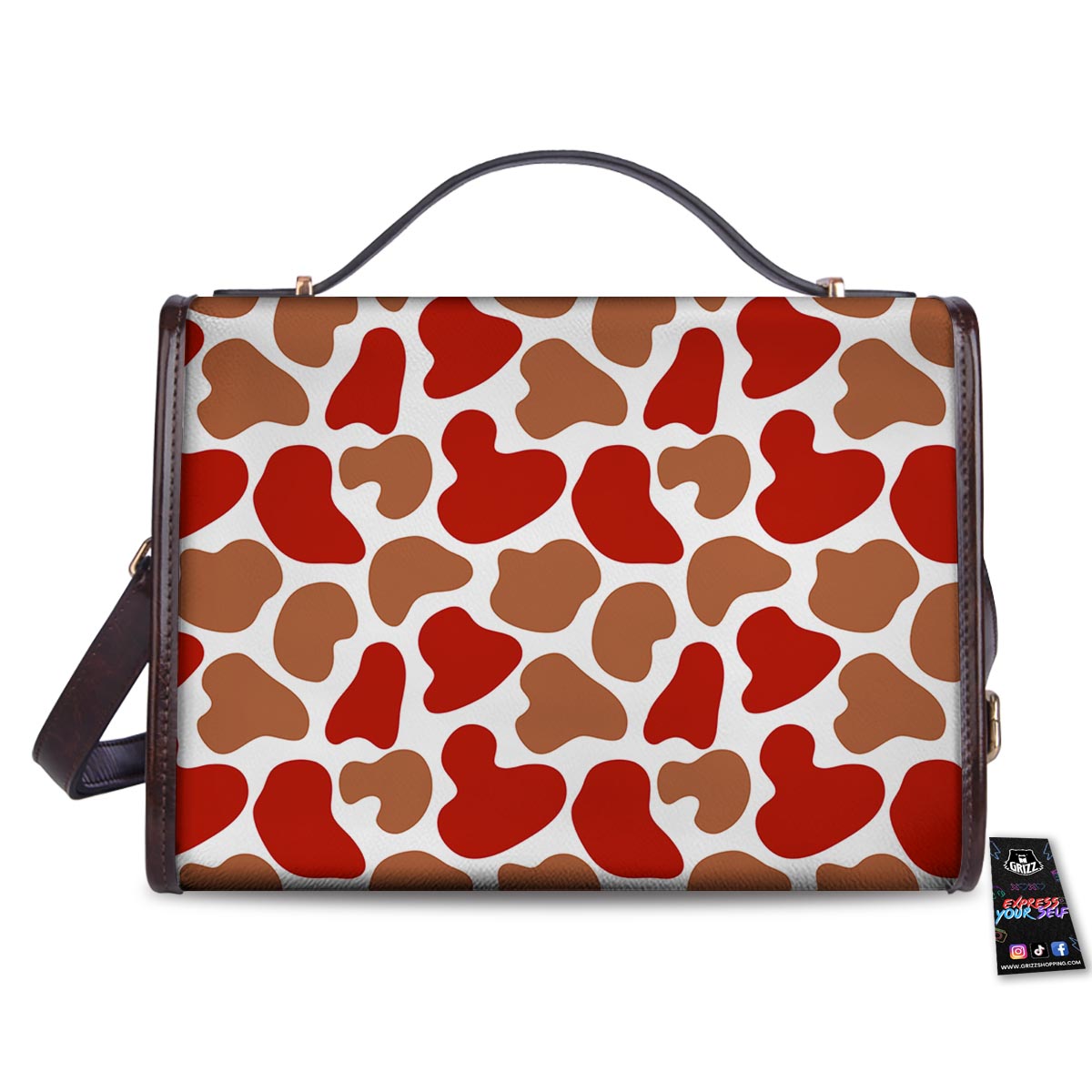 Cow Red Brown Print Pattern Women's Satchel Bag