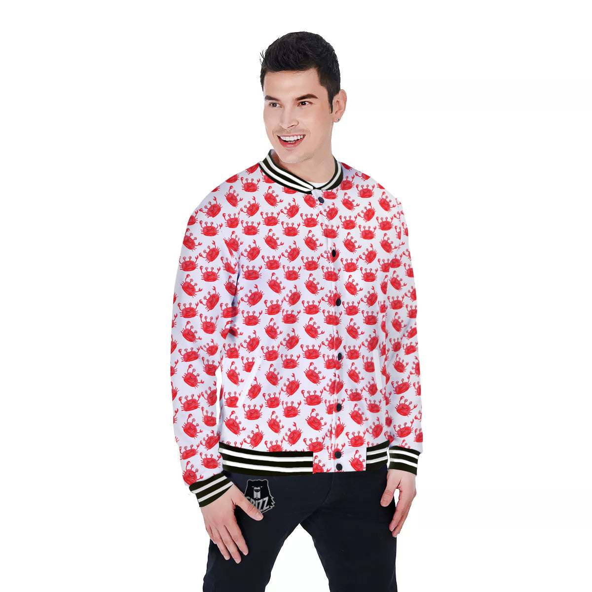 Crab Cute Print Pattern Baseball Jacket-grizzshop