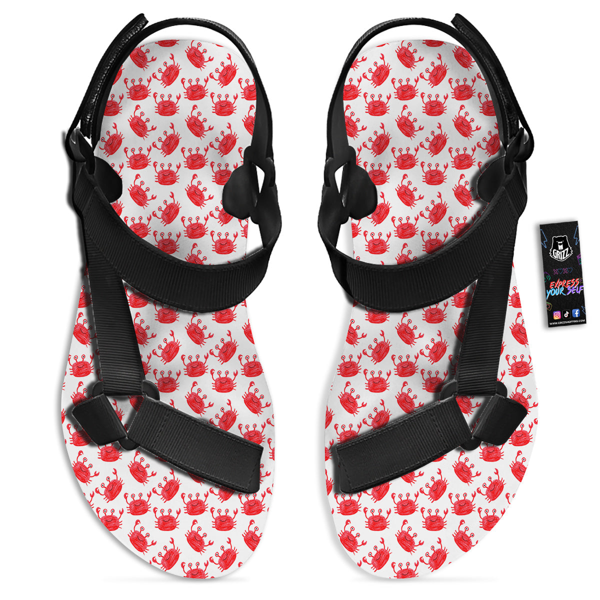 Crab Cute Print Pattern Black Open Toe Sandals-grizzshop