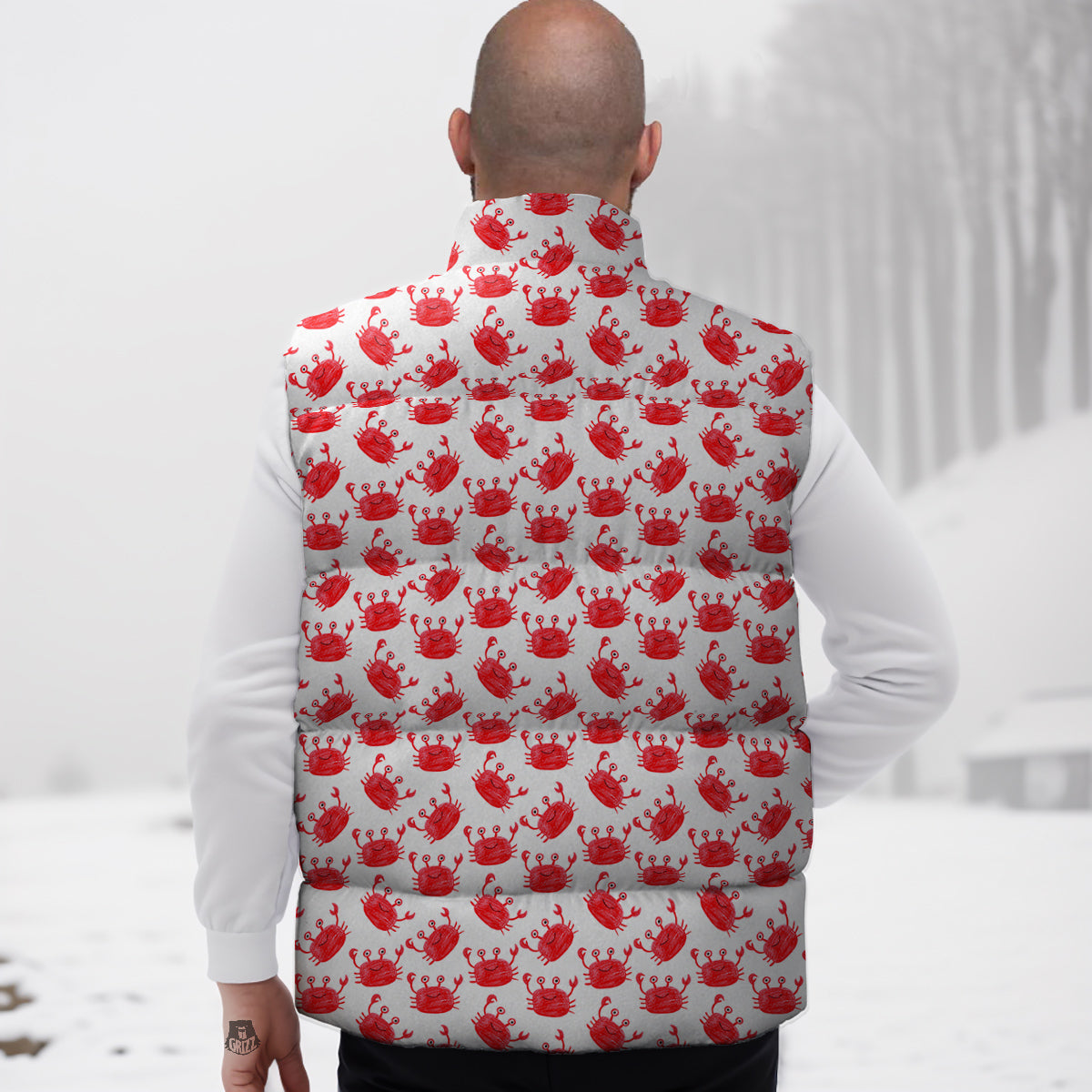 Crab Cute Print Pattern Down Vest-grizzshop