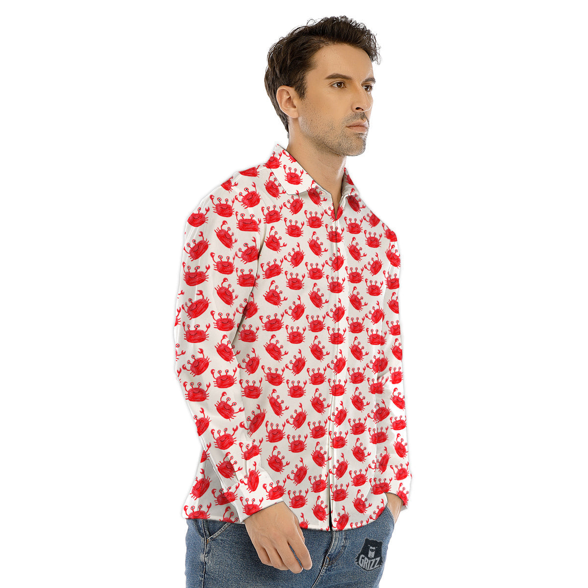 Crab Cute Print Pattern Men's Dress Shirts-grizzshop