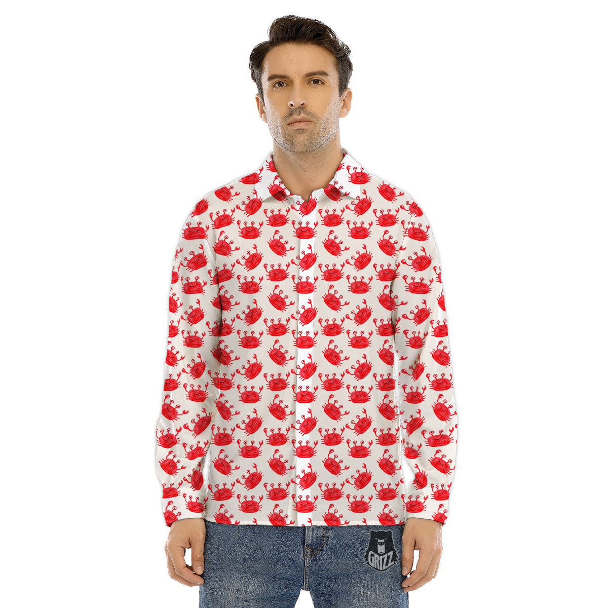 Crab Cute Print Pattern Men's Dress Shirts-grizzshop