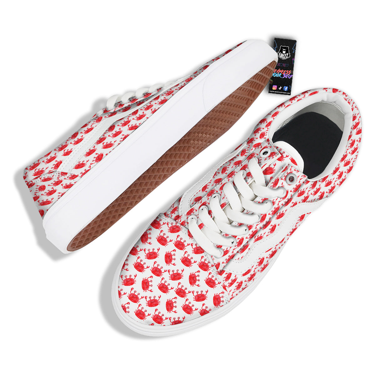 Crab Cute Print Pattern Skate Shoes-grizzshop
