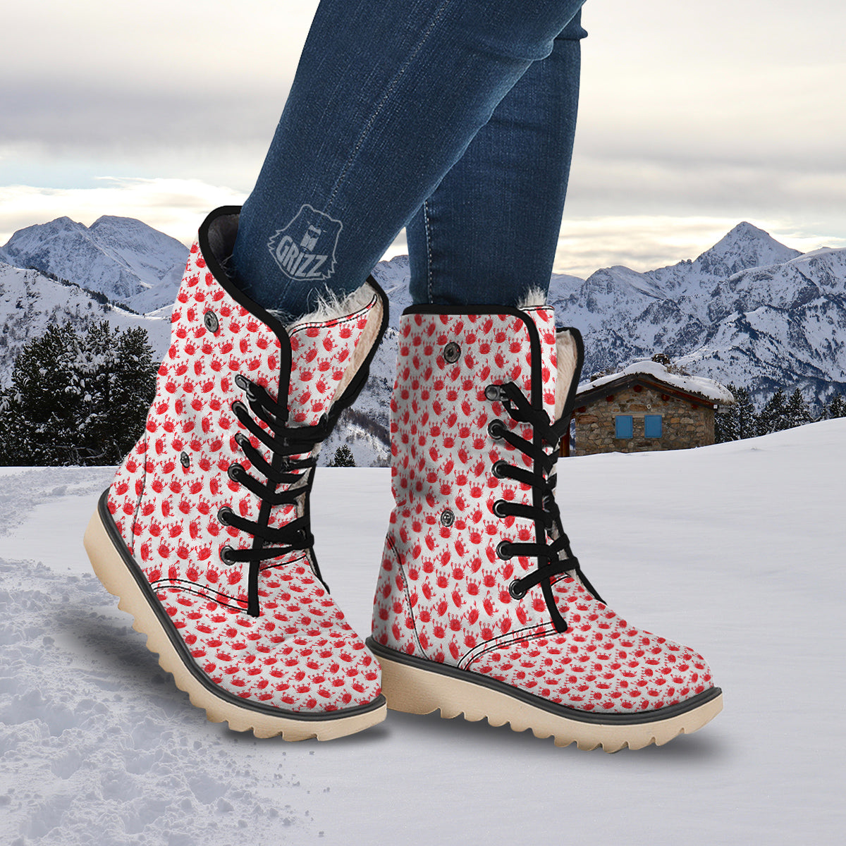 Crab Cute Print Pattern Snow Boots-grizzshop