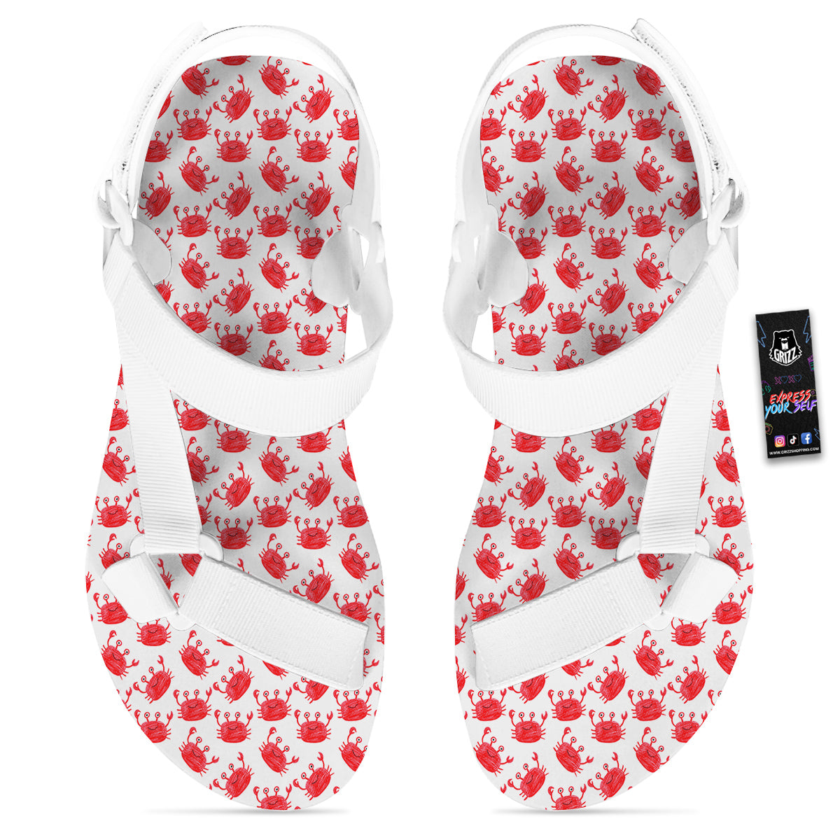 Crab Cute Print Pattern White Open Toe Sandals-grizzshop