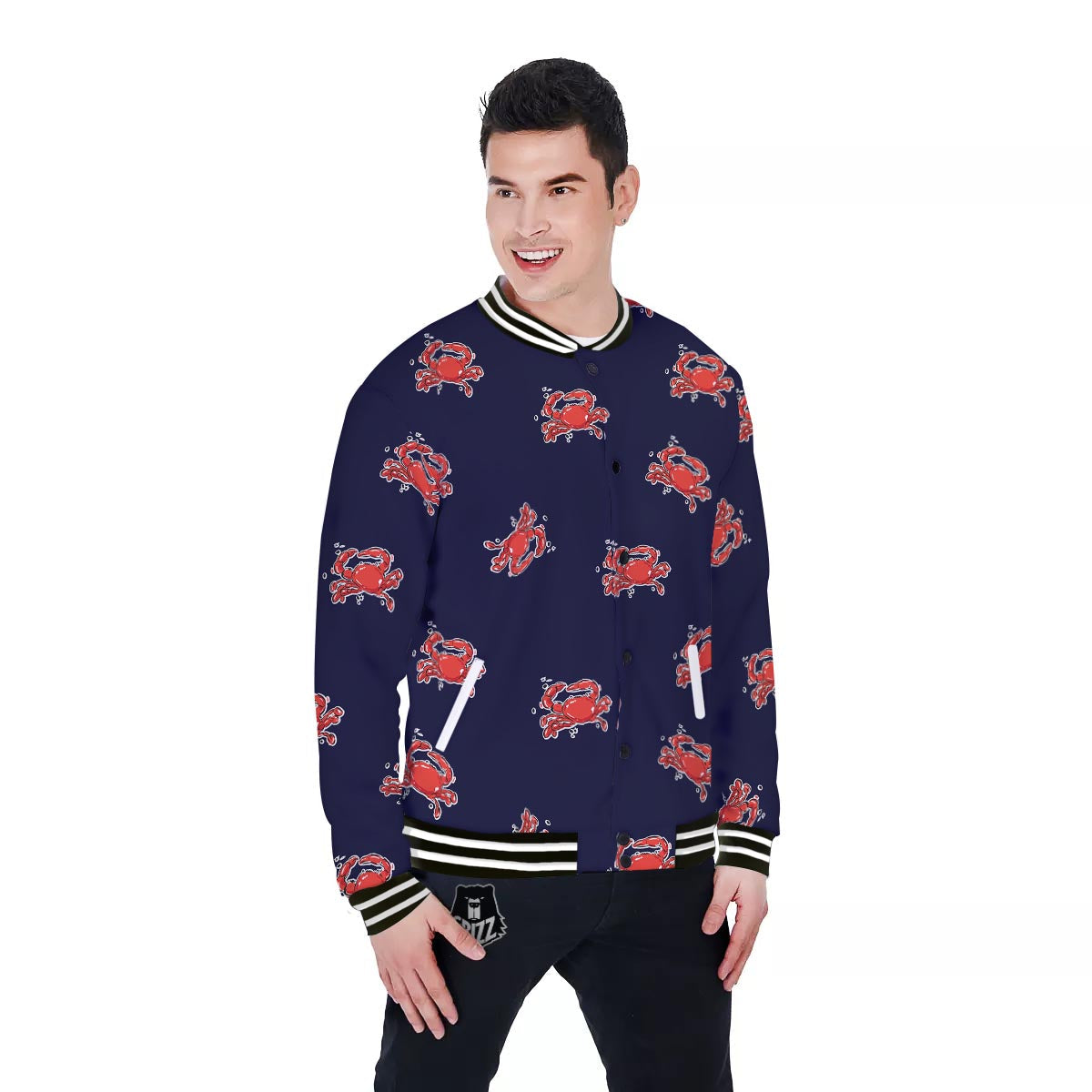 Crab Red Print Pattern Baseball Jacket-grizzshop