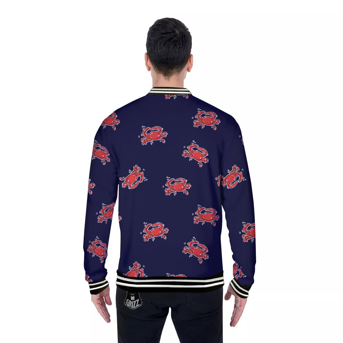 Crab Red Print Pattern Baseball Jacket-grizzshop