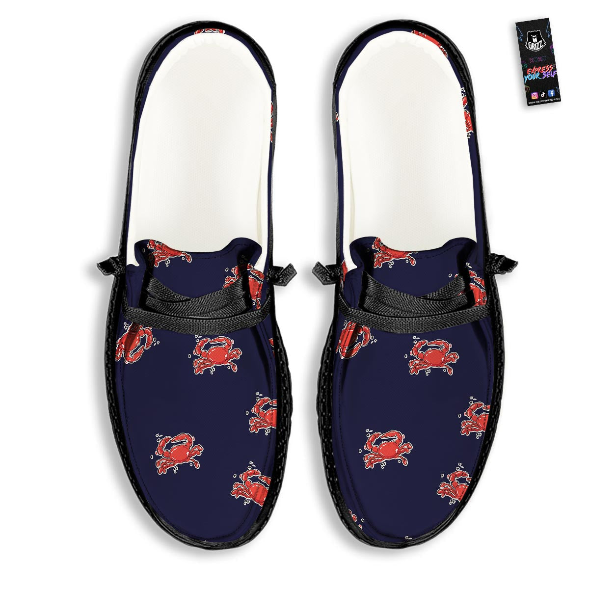 Crab Red Print Pattern Black Loafers-grizzshop