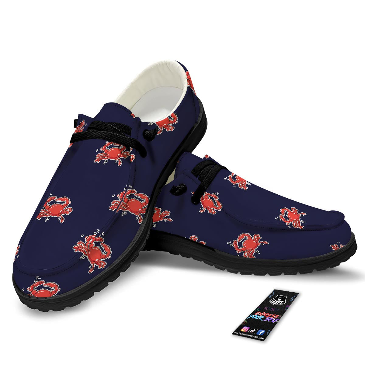 Crab Red Print Pattern Black Loafers-grizzshop