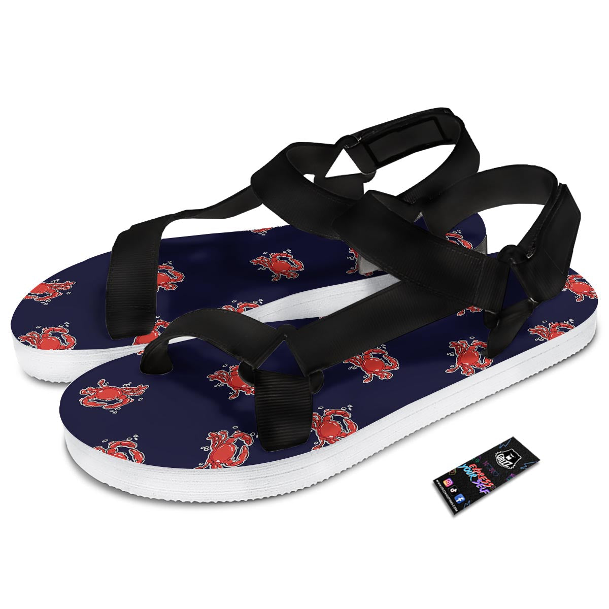 Crab Red Print Pattern Black Open Toe Sandals-grizzshop