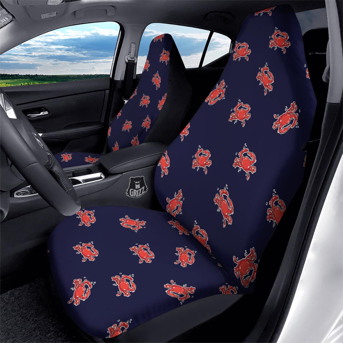 Crab Red Print Pattern Car Seat Covers-grizzshop