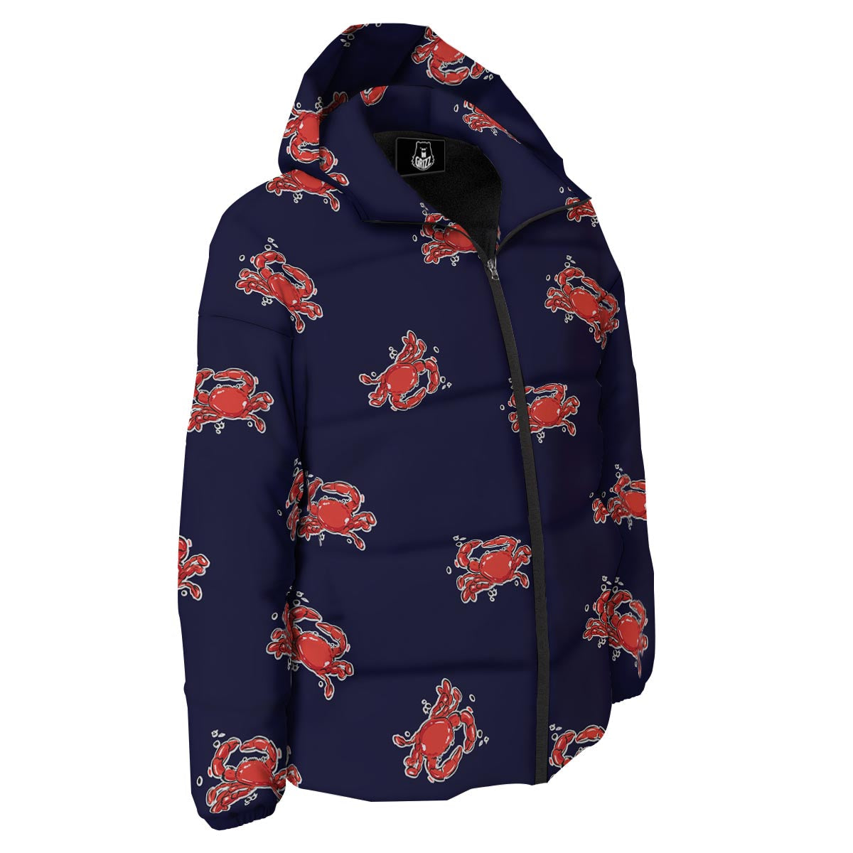 Crab Red Print Pattern Down Jacket-grizzshop