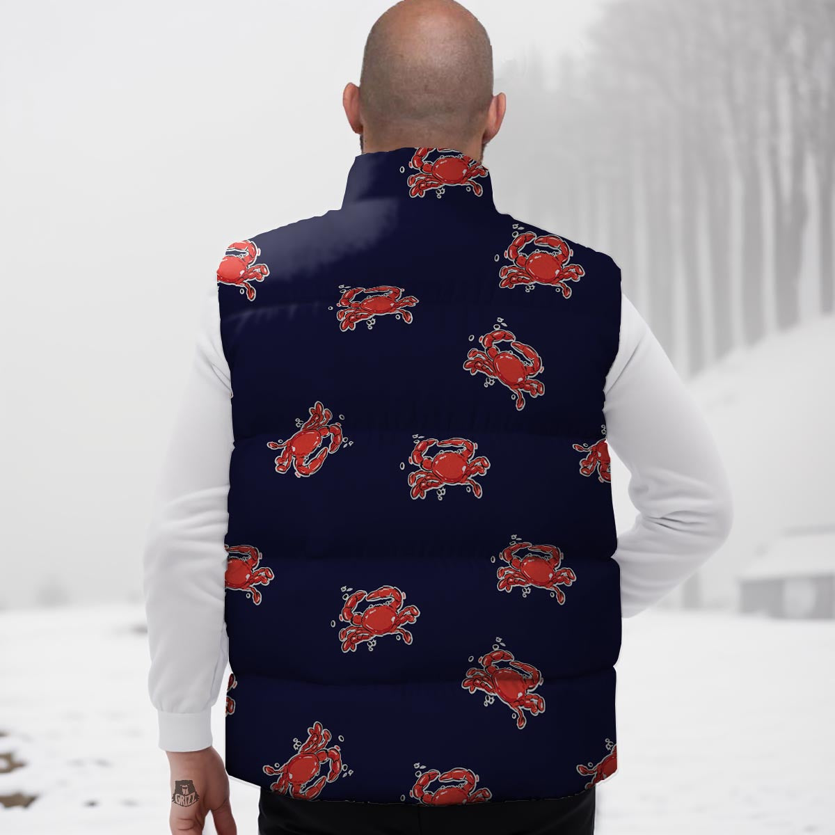 Crab Red Print Pattern Down Vest-grizzshop