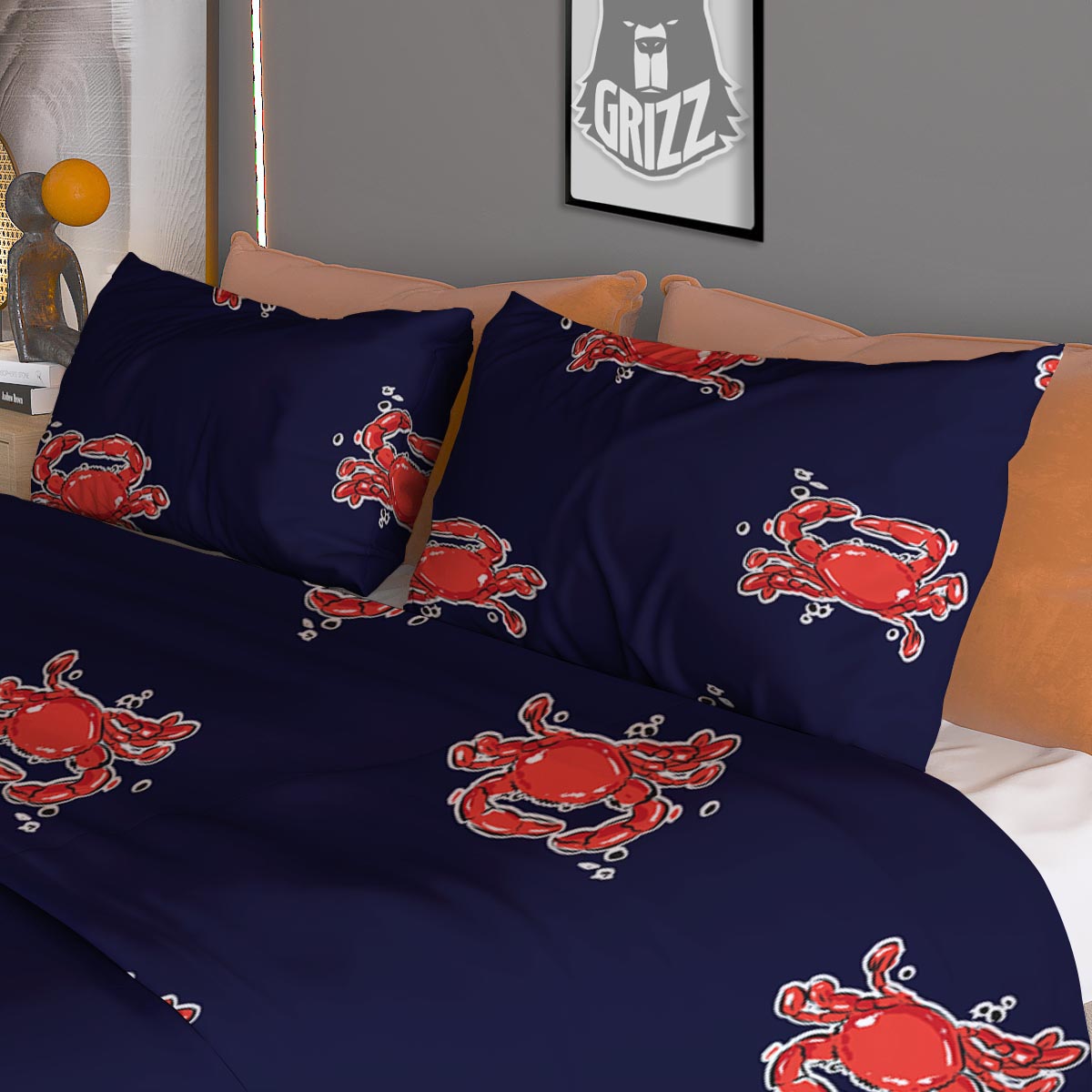 Crab Red Print Pattern Duvet Cover Bedding Set-grizzshop
